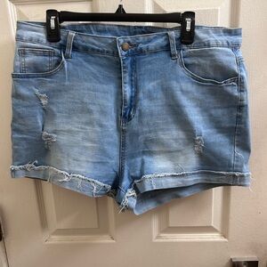 SHEIN Light Blue Distressed Jean Shorts